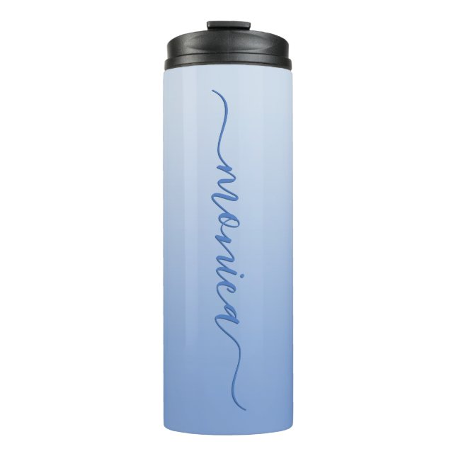 Light Cornflower Blue Gradient Elegant Signature Thermal Tumbler (Front)