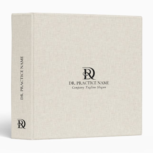 Light Cream Linen Texture Black Dr. Practice Logo Binder (Front/Spine)