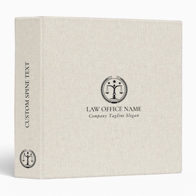 Light Cream Linen Texture Black Justice Logo  Binder (Front/Spine)