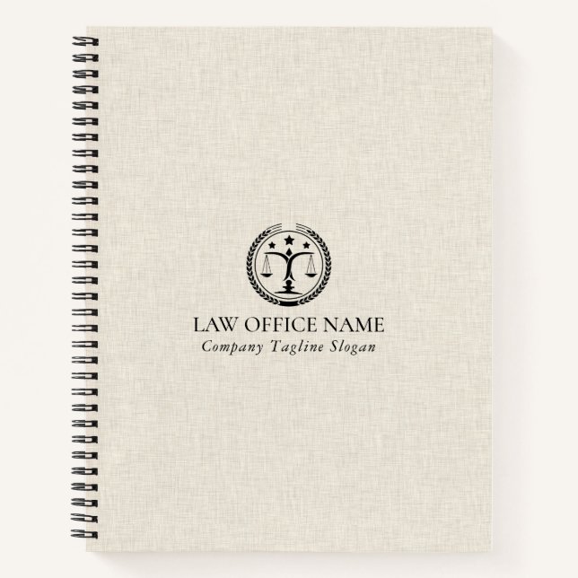 Light Cream Linen Texture Black Justice Logo  Notebook (Front)