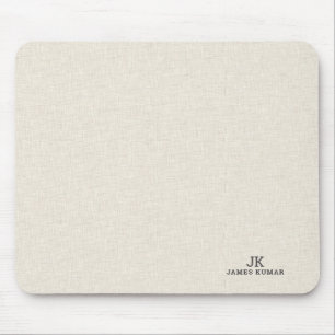 Light Cream Linen Texture Print Monogram Mouse Pad