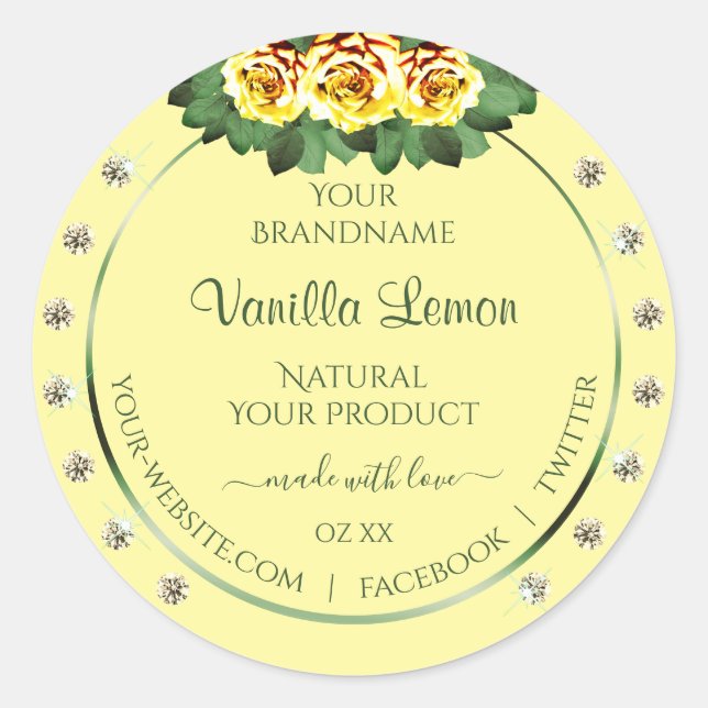 Light Cream Product Labels Yellow Roses Diamonds (Front)