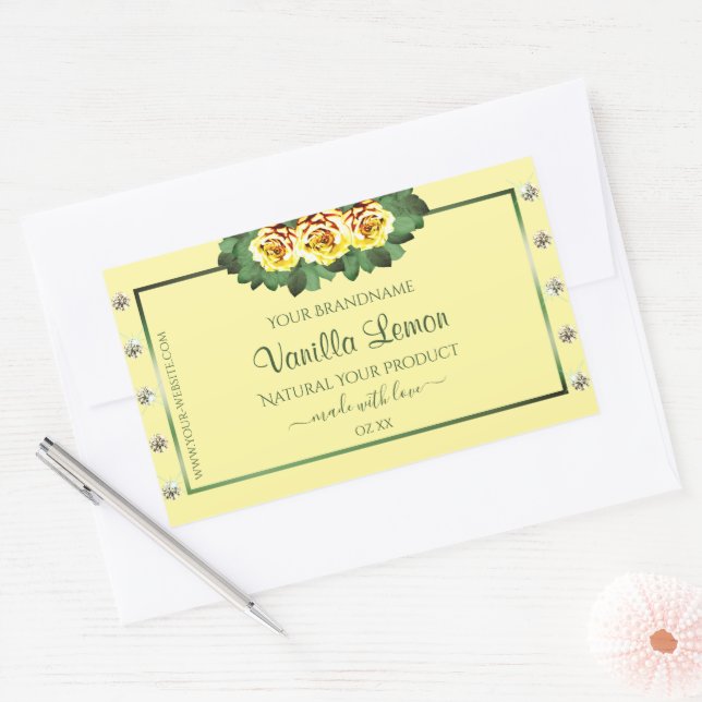 Light Cream Product Labels Yellow Roses Diamonds (Envelope)