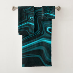 Light cyan and dark curves on dark background. bath towel set