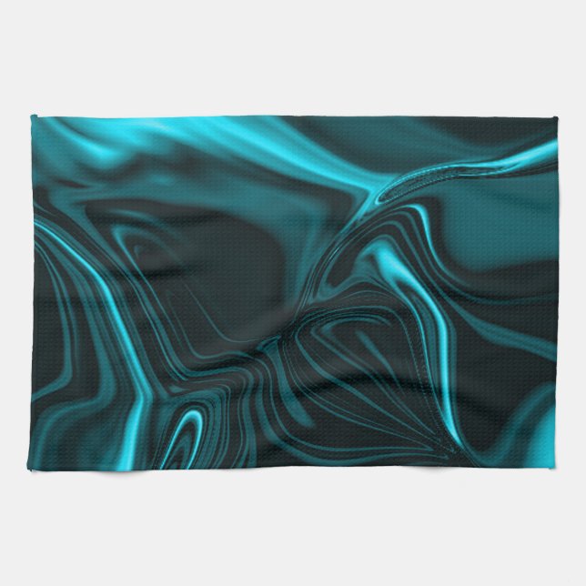 Light cyan and dark curves on dark background. kitchen towel (Horizontal)
