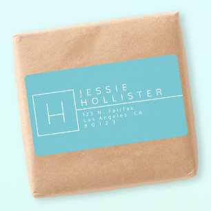 Light Cyan Blue & White Monogrammed Return Address