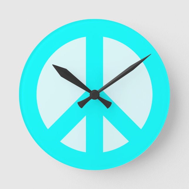 Light Cyan Peace Sign Wall Clock (Front)