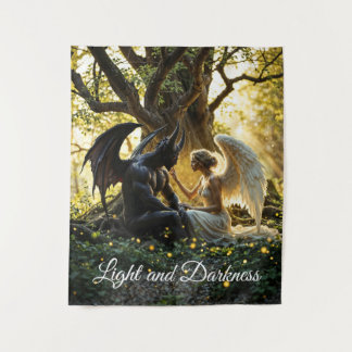 Light dark angel demon forbidden love art tapestry
