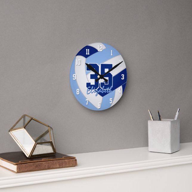 light dark blue team colours custom volleyball round clock (Office)