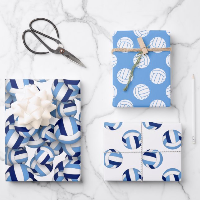 light dark blue volleyball patterns any occasion wrapping paper sheet (Front)