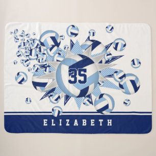 light dark blue volleyballs stars girls name sherpa blanket