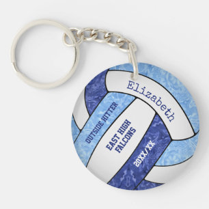 light dark blue white team colours volleyball keychain