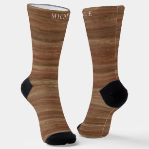 Light Dark Brown Marble Lines Striped Custom Name  Socks