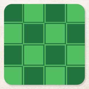 Light Dark Green Check Pattern Square Paper Coaster