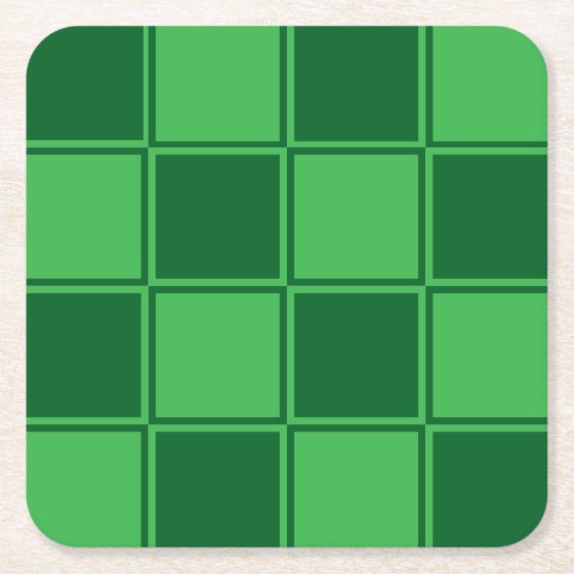 Light Dark Green Check Pattern  Square Paper Coaster (Front)