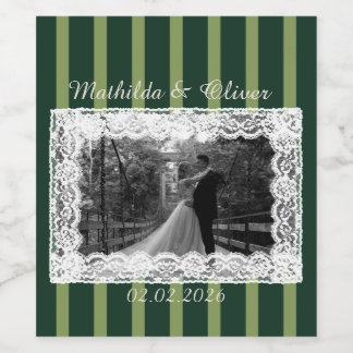 Light&Dark Green Vintage Lace Stripe Wine Label