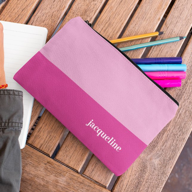 Light Dark Pink Simple Style Custom Name Accessory Pouch (Creator Uploaded)