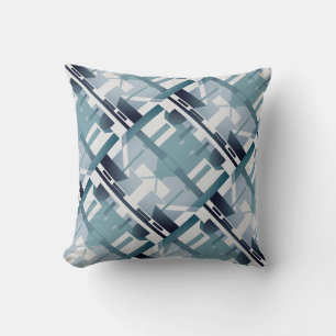 Light & Dark Slate Teal on Off-white Slanted Motif Throw Pillow