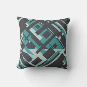 Light & Dark Teal on Charcoal Diagonal Art Design Throw Pillow
