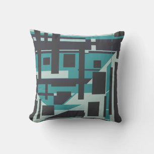 Light & Dark Teal on Charcoal Geometric Art Design Throw Pillow