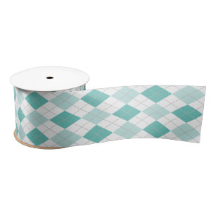 light dark turquoise white argyle plaid satin ribbon