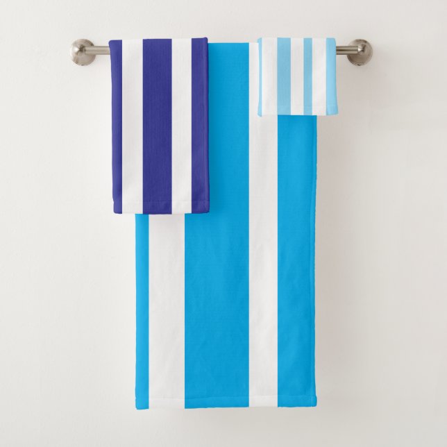 Light Deep Blue White Stripes  Bath Towel Set (Insitu)