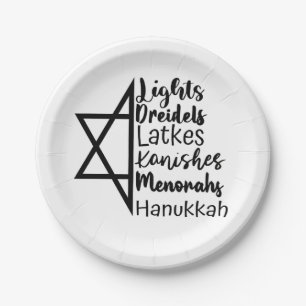 Light Dreidel Latke Kanish Menorah Hanukkah Paper Plate