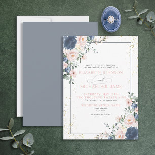 Light Dusty Blue Blush Pink Gold Floral Wedding In Invitation