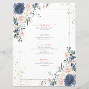 Light Dusty Blue Blush Pink Gold Floral Wedding Menu