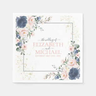 Light Dusty Blue Blush Pink Gold Floral Wedding Napkin