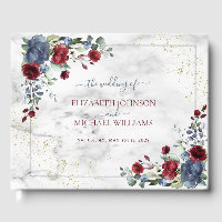 Light Dusty Blue Burgundy Floral Postcard Wedding