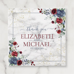 Light Dusty Blue Burgundy Floral Wedding Favour Tags