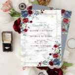 Light Dusty Blue Burgundy Gold Floral Wedding Invitation<br><div class="desc">Create the perfect wedding invitation with this trendy dusty blue and burgundy marsala greenery watercolor floral design,  featuring a faux carrera marble background,  hand lettered script typography and faux gold dust. Copyright Elegant Invites,  all rights reserved.</div>