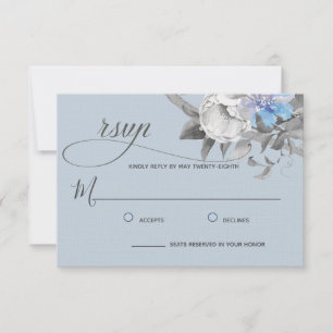 Light Dusty Blue Floral Calligraphy Watercolor RSVP Card