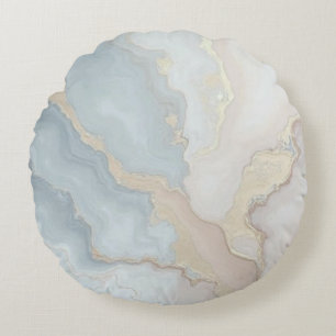 Light Dusty Blue Grey Beige Cream Abstract Round Pillow