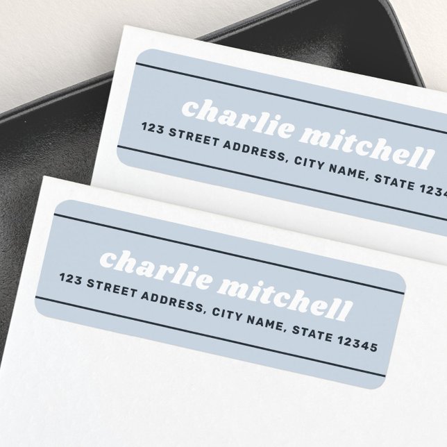 Light dusty blue modern retro lines return address (Light dusty blue modern retro lines return address label)