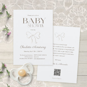 Light Dusty Blue Watercolor Bow Baby Shower Invitation
