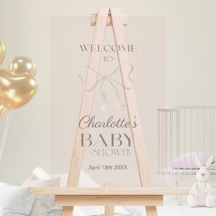 Light Dusty Rose Elegant Bow Baby Shower Welcome Acrylic Sign