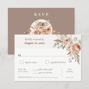 Light Earth Tone Floral Boho Dinner Choice Wedding RSVP Card