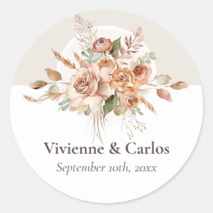 Light Earth Tone Floral Rustic Boho Wedding Classic Round Sticker