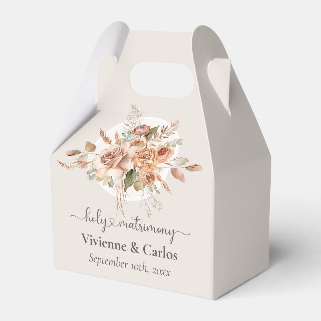 Light Earth Tone Floral Rustic Boho Wedding Favor Box (Front Side)