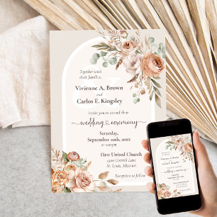 Light Earth Tone Floral Rustic Boho Wedding Invitation