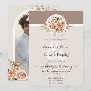 Light Earth Tone Floral Rustic Boho Wedding Photo Invitation