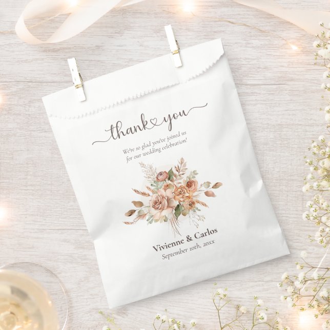 Light Earth Tone Floral Rustic Wedding Thank You Favour Bag (Clipped)