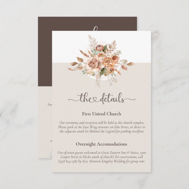 Light Earth Tone Floral Wedding Details Info Card (Front/Back)