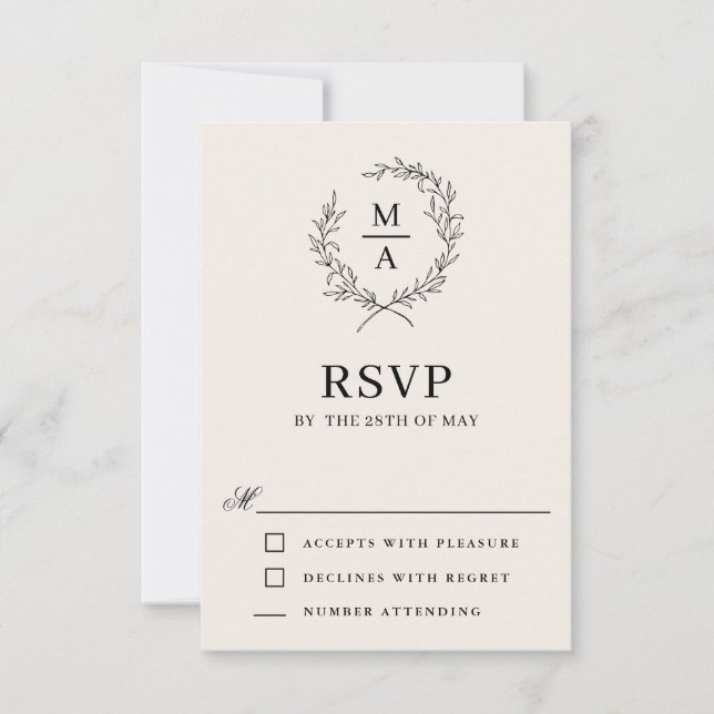 Light Ecru Simple Elegant Monogram RSVP Card (Front)