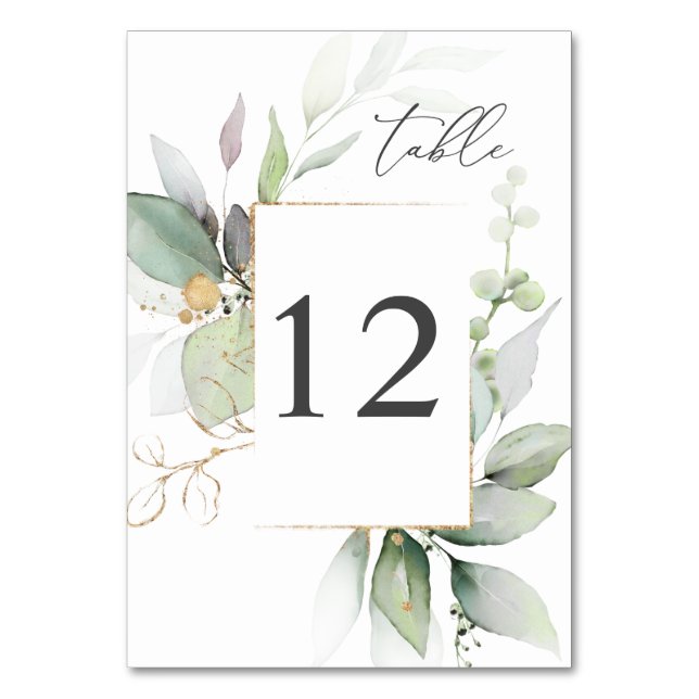 Light Eucalyptus Glow & Gold Table Number (Back)