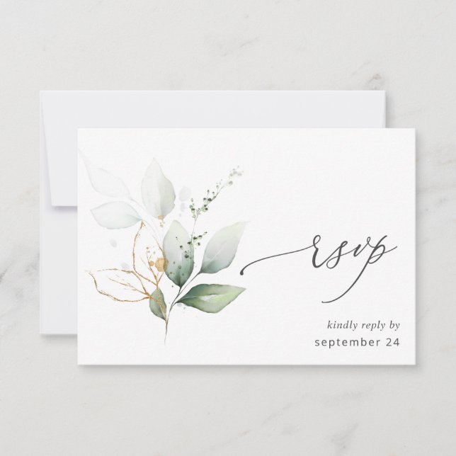 Light Eucalyptus Glow Gold w Meal RSVP Card 2 (Front)