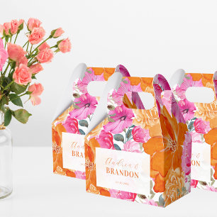 Light Faded Pink Orange Garden Floral Name Wedding Favor Box