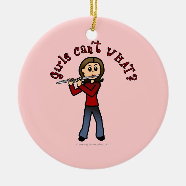 Light Female Flute Player Ceramic Ornament (Front)